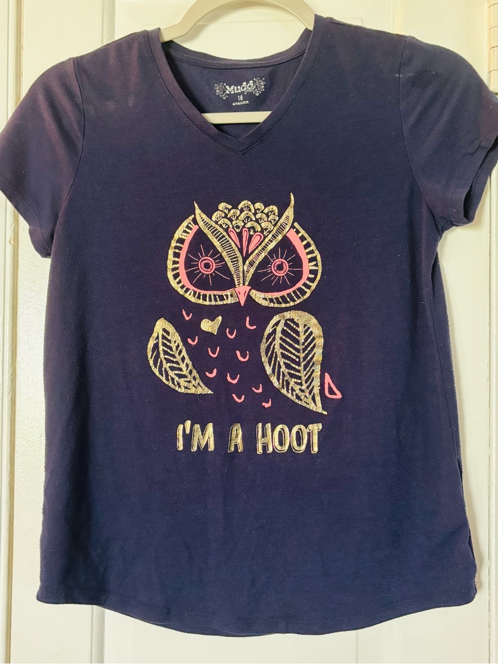 Girls Mudd Navy 'I'm a Hoot' Owl Graphic V-Neck Tee size 16
